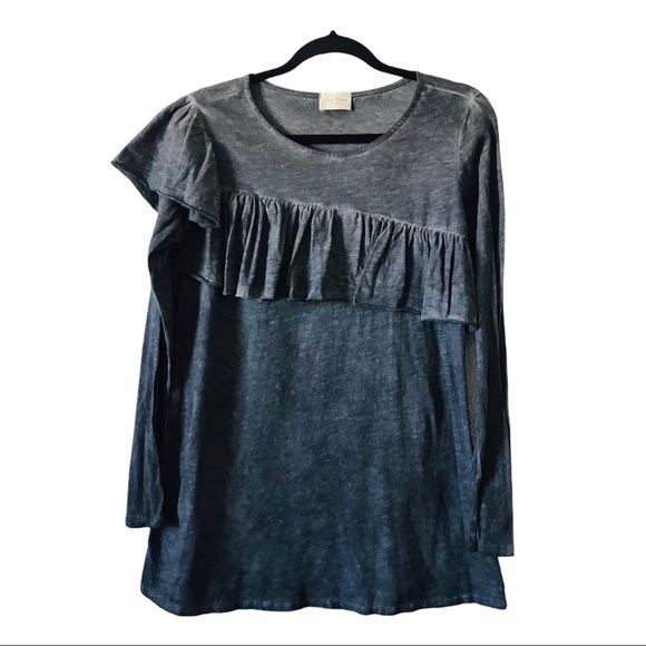143 Story by lineup M burnout long sleeves ruffled gray shirt - Picture 1 of 6